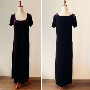 90s Vintage Cassini Purple Stretch Velvet Maxi Dress Size Medium